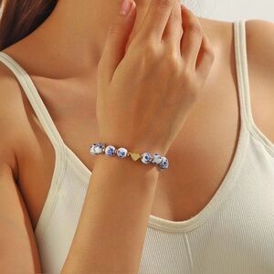 #47 Gold Plated Blue and Gold Beaded Bracelet